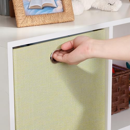 Posprica Storage Cubes, 13 x 13 x 13 Inches Fabric Bins with Double Handles，Cubes Basket Containers, For Shelf Cabinet Bookcase, Closet Organizers for Shelves, Foldable-Set of 4, Yellow/Beige mixed