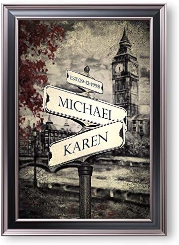 Lovers Crossroads Personalized Framed Arts Gift,includes Names and the Date Unique Gift for the Wedding Anniversary.With Different Frame Styles Framed Size:27 5/8X19 5/8 inches
