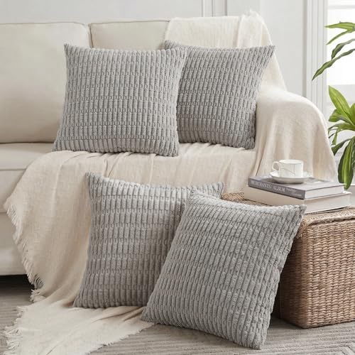 Fancy Homi 4 Packs Decorative Throw Pillow Covers for Living Room Couch Bed, Modern Farmhouse Boho Home Décor Accent Cushion Case, 16" x 16", Gray