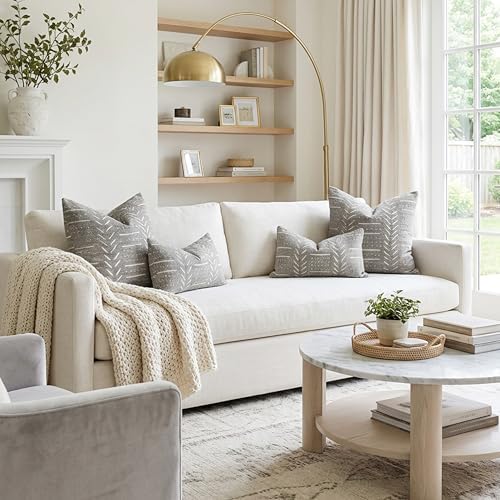 BlissBlush Decorative Throw Pillow Covers 20x20 Set of 2, Light Gray Soft Woven Chenille Accent Pillow Covers for Couch Sofa Bed, Textured Farmhouse Cushion Covers