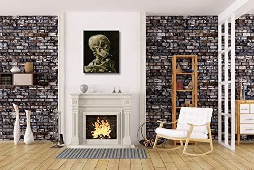 Wieco Art Framed Art Skull of a Skeleton with Burning Cigarette, 1886 by Vincent Van Gogh Canvas Wall Art for Home Decor and Wall Decor Post-impressionism Canvas Prints Pictures