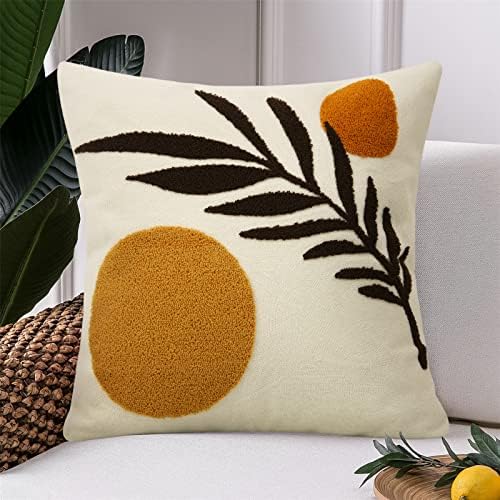 JASEN Boho Abstract Throw Pillow Covers 18x18 Orange Mid Century Geometric Leaf Decorative Throw Pillows Modern Art Pillow Cases for Couch Bed Sofa Bedroom（Only 1 Pillow Cover）