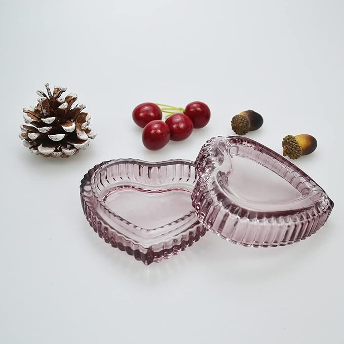 Gaolinci Crystal Glass Heart-Shaped Storage Box Embossed Jewelry Box Candy Box with Lid - Short