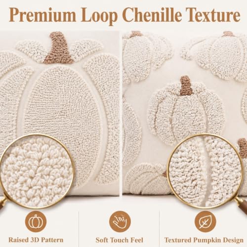 GEEORY Fall Tufted Pumpkin Pillow Covers Set of 2 16x16, Farmhouse Beige