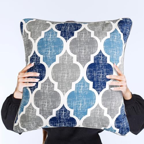 Beauoop Throw Pillow Covers 18x18 for Couch Sofa Moroccan Blue Gray 2 Sets