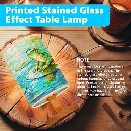 Frog Table Lamp LED 3-Color Pressed Bedside, Frog Shade Lamp with Wood Base for Bedroom Living Room Desk Office TL01