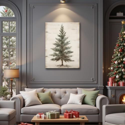 Framed Vintage Christmas Tree 8x12inch, Pine Tree Vintage Print for Living Room, Bathroom, Poster Prints Holiday Decor, Rustic Winter Tree Art, Christmas Tree Wall Decor