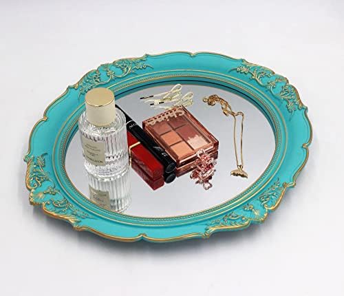 YCHMIR Vintage Decorative Wall Mirror 14.8 x 13.1 Inch Oval Mirror （Blue）