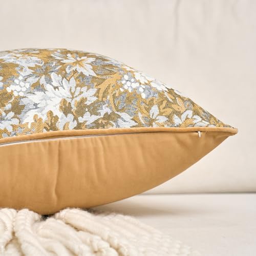 Alerfa Yellow Neutral Floral Pillow Cover 12 x 20 Inch, Vintage Chenille Rectangle Couch Pillow Cover Soft Decorative Farmhouse Accent Pillowcase for Living Room Bedroom