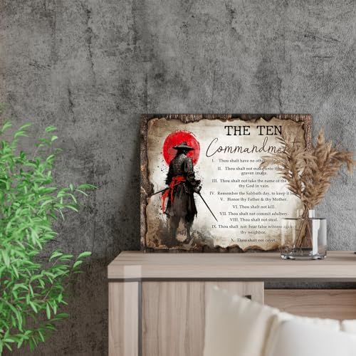Wesluin 12"x18" Samurai Red Moon Canvas – Motivational Japanese Wall Art | Warrior gazes at blood moon, echoing “I Choose.” Unshaken resolve decor. Hook included, ready to hang.