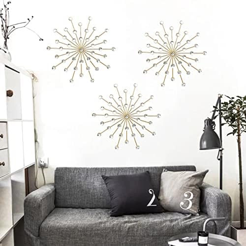 ZEXUIRU 3 Set Gold Starburst Wall Art for Home Decor Metal Bling Crystal Rhinestones Sunburst Wall Decor Sparkling Rhinestone Art Accent Gold - 18in