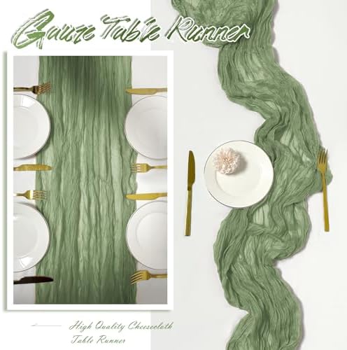 30 Pack Sage Green Cheesecloth Table Runner 17 x 108 inch Cheese Cloth Table Runners 9ft Green Table Runner Rustic Romantic Sheer Gauze Runner for Wedding Party Baby Shower Table Decoration