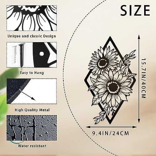 ruelen Metal Sunflower Wall Art,Boho Floral Wall Decor Home Decor | 15.7"x9.4"Black Abstract Wall Art for Living Room,Bedroom,Bathroom,Kitchen,Home,Office,Wall Hanging Decor Indoor & Outdoor