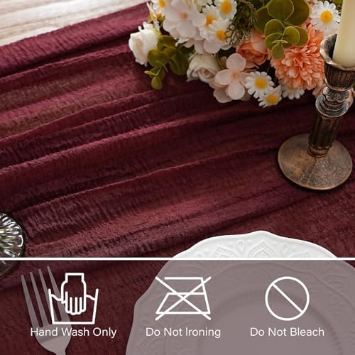 1Pcs Cheesecloth Table Runner Burgundy 10FT Boho Gauze Cheese Cloth Table Runners 120 Inches Long Rustic Sheer for Centerpiece Home Party Christmas Wedding Baby Shower Spring Easter Decor