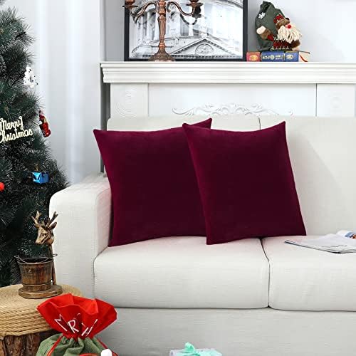 Jeneoo Set of 2 Comfy Soft Thick Velvet Lumbar Throw Pillow Covers for Sofa Couch Decorative Christmas Solid Rectangle Cushion Cases for Bedroom Car (12 x 20 Inches, Burgundy Red)