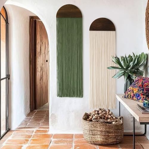 2Pcs Macrame Wall Hanging Boho Decor yarn Handmade Round Tassel 13.7"W*51"L