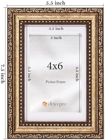 eletecpro 4x6 Vintage Picture Frame, Glass Cover, Bronze Gold, 2-Pack