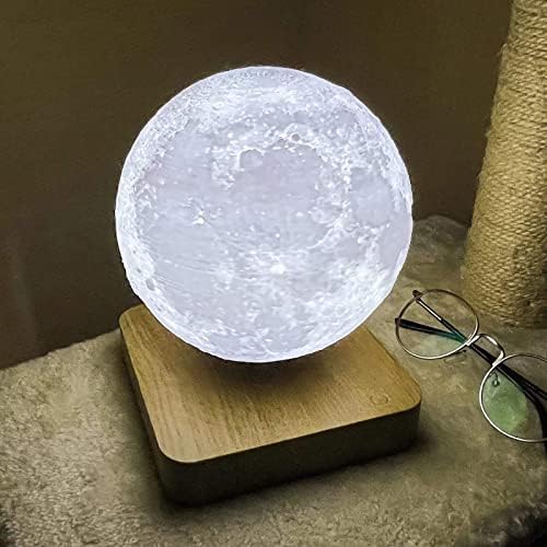 Levitating Moon Lamp Magnetic Floating Night Light Unique Levitation Bedside Table Lamp Creative Desk 3D Printing LED Light with Wooden Base for Office Bedroom Home Decorations(Wood Colors)