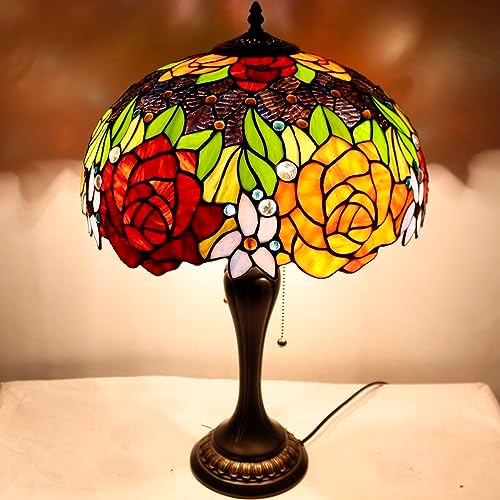 WERFACTORY Tiffany Table Lamp Stained Glass Bedside Lamp 16X16X24 Inches