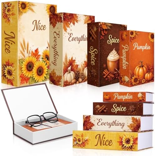 Sabary Set of 4 Decorative Books Boxes Faux Books Stacked for Coffee Tables Modern Home Bookshelves DIY Crafts Decor (Vintage,Thanksgiving Day)