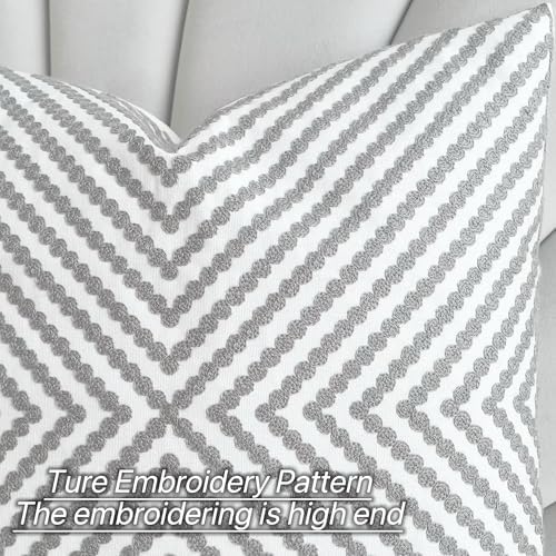 Slow Cow Pack of 2 Canvas Embroidery Cushion Covers Grey Dots Embroidered Throw Pillow Covers 18 x18 Inches