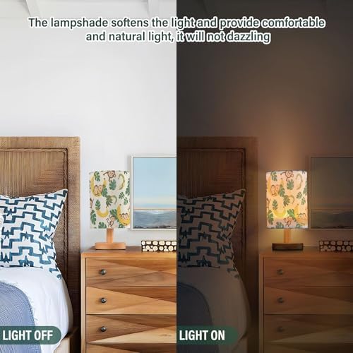 Table Lamp Monkey Banana Monstera Nightstand Lamp with Wood Base Fabric Lamp Shade Bedside Desk Lamp for Living Room Bedroom Kids Room Office