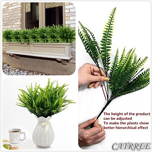 Artificial Boston Ferns Plants, Plastic Persian Grass Faux Shrubs Fake Leaves Simulation Greenery Bushes Home Outdoor Indoor Garden Wedding Decoration Office Yard Verandah Planter Filler – 4 Pack