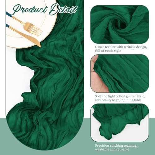 10 Pack Emerald Green Cheesecloth Table Runner Long,21.5 x 120 Inch