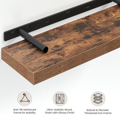 Vivelove 30 Inch Floating Shelves Wall Mounted for Display, 6.5 Deep Duty Shelves with Invisible Brackets for Living Room,Bedroom,Kitchen, Bathroom Storage & Decor,30" Wx6.5 Dx1.4 H - Rustic Brown