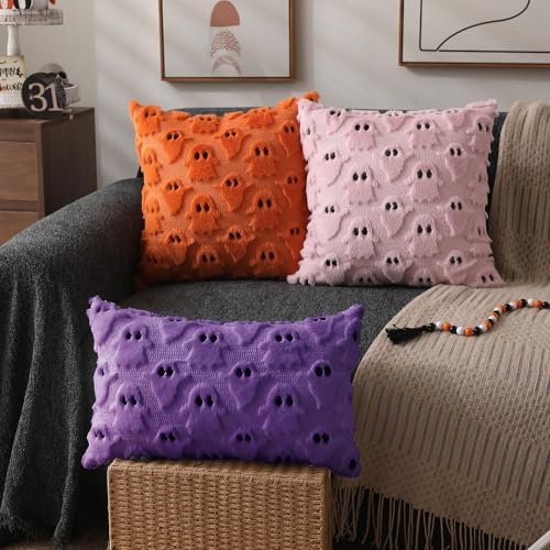 DFXSZ Halloween Pillow Covers 12x20 inch 2Pcs Purple Ghost Halloween Decor