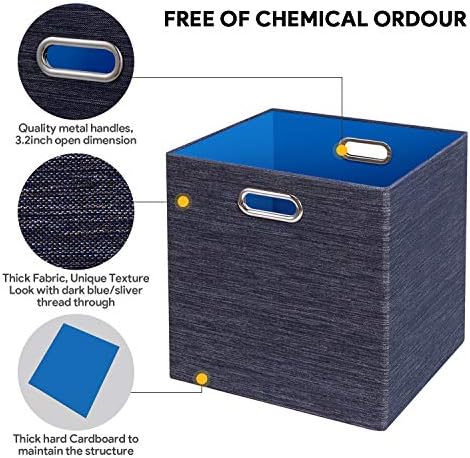 Posprica Storage Cube Basket Bins,13×13 Foldable Storage Containers for Shelf Cabinet Bookcase Boxes,Thick and Heavy Duty Fabric Drawer (4pcs, blue)