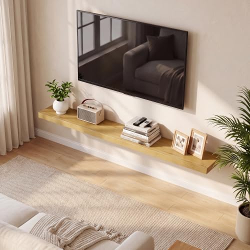 Fun Memories 67 Inch Fireplace Mantel Set of 2, Long Floating Shelf for Bedroom|Living Room, Wall Mounted Farmhouse Display with Invisible Heavy Duty Metal Bracket, Oak