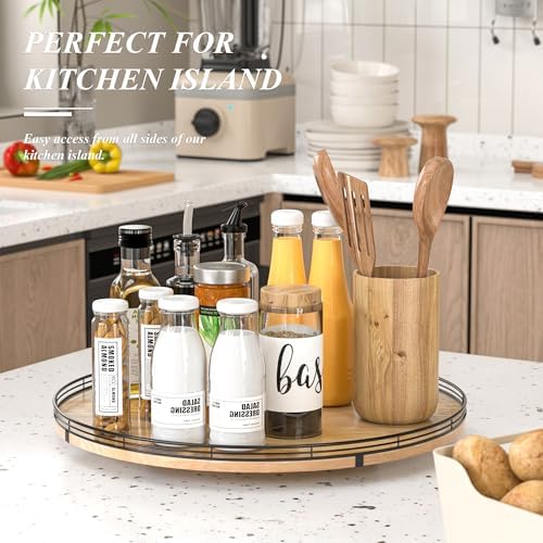 AMH 21-Inch Extra Large Farmhouse Oak Lazy Susan Organizer