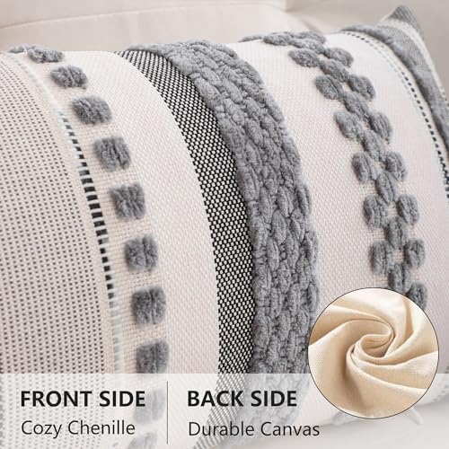 14x36 Gray Throw Pillow Cover Boho Lumbar Pillow Cover
