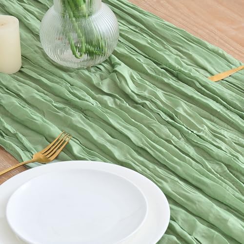 Asee'm Sage Green Cheesecloth Table Runner Fall 10FT Boho Wedding Decor