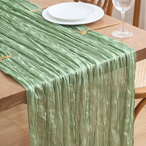 Asee'm Sage Green Cheesecloth Table Runner Fall 10FT Boho Wedding Decor