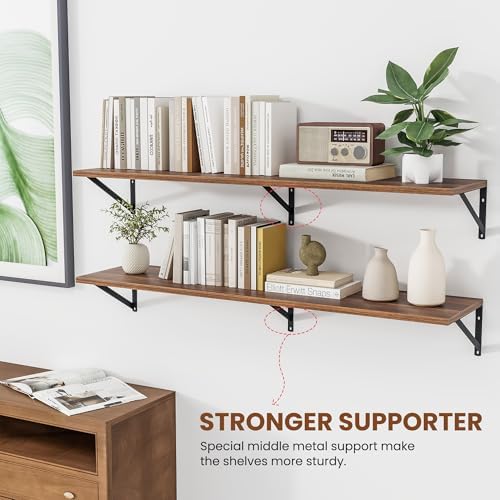 Heimlove 48W x 12D Deep Floating Shelves Set of 2 Walnut