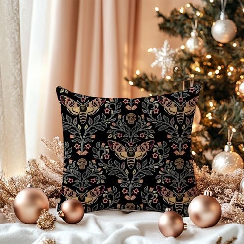 Gothic Moth Butterfly Pillow Covers 18x18, Dark Academia Witchy Pillow Covers for Couch, Gothic Home Decor, Witchy Room Decor, Witchy Decor Aesthetic, Dark Cottagecore Decor