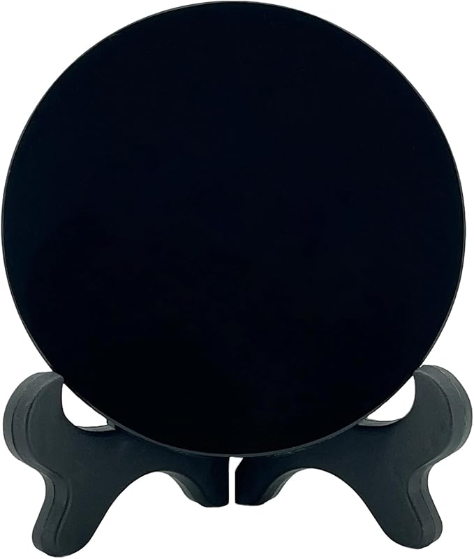 Black Obsidian Scrying Mirror, Obsidian Mirror with Stand and Bag for Divination, Meditation, Healing, Feng Shui (80mm(3.1in))