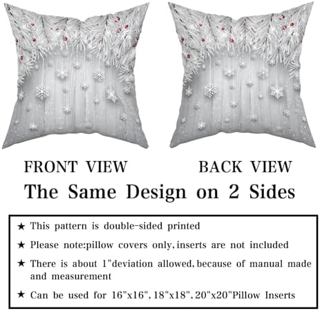 Giwawa Winter Snowflakes Pillow Covers Set of 2 20x20 Inch Christmas Falling Snow Xmas Tree Berries Decorative Farmhouse Throw Cushion Cases for Sofa Couch Porch Indoor Outdoor Holiday Patio