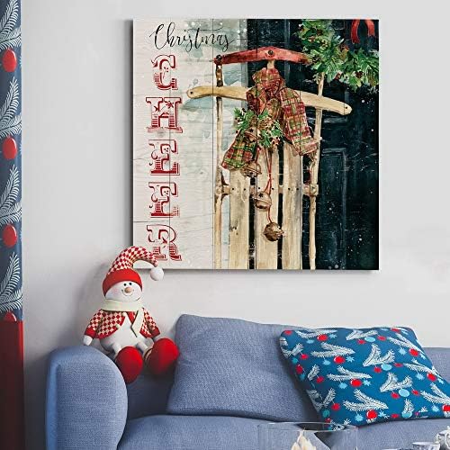Renditions Gallery Xmas Wall Prints for Home Decor Christmas Cheer Sled Canvas Hanging Artwork for Bedroom Living Room & Kitchen Decorations - 40"X40" LT05