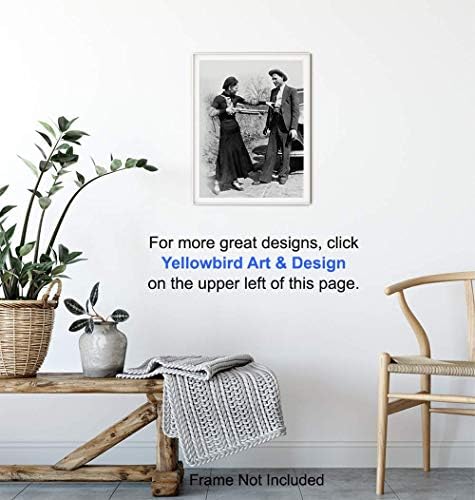 Bonnie and Clyde with Gun Vintage Photo Art Print - Wall Art Poster - Unique Western Home Decor - Gift for True Crime and History Buffs - 8x10 Photo Unframed