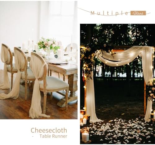 6 Pack Beige Cheesecloth Table Runner, Extra Wide 35x120 Inch