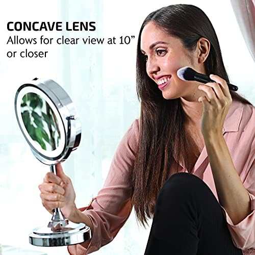OVENTE 7'' Lighted Magnifying Makeup Mirror, Polished Chrome MCT70CH1X7X | Cordless Tabletop Vanity Mirror with 1X/7X Magnification, Battery Operated, 360° Swivel Design, Cool-Tone LED Lights