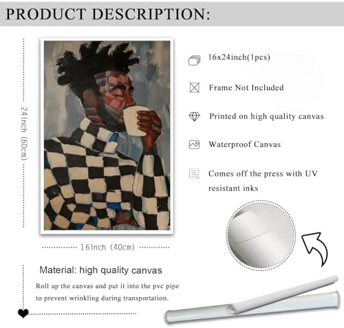 Abstract Black Man Wall Art African American Wall Decor, 16"x24" Unframed | Geometric People Painting Poster, Contemporary Artwork, Afro Men Modern Canvas Prints, Black Man Coffee Lover Print