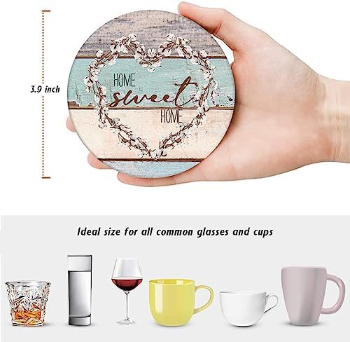 Coasters for Drinks, Set of 6, Ceramic Stone Vintage Blessed Love