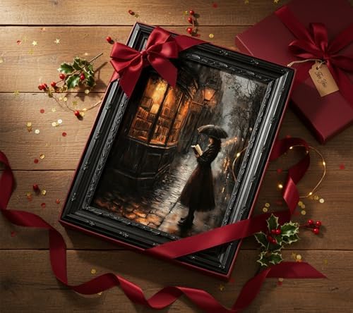 Vintage Black Framed Canvas Wall Art Victorian Woman Reading Bookish Painting Picture Wall Decor Dark Moody Academia Poster Prints Artwork for Living Room Bedroom Study 12x16in