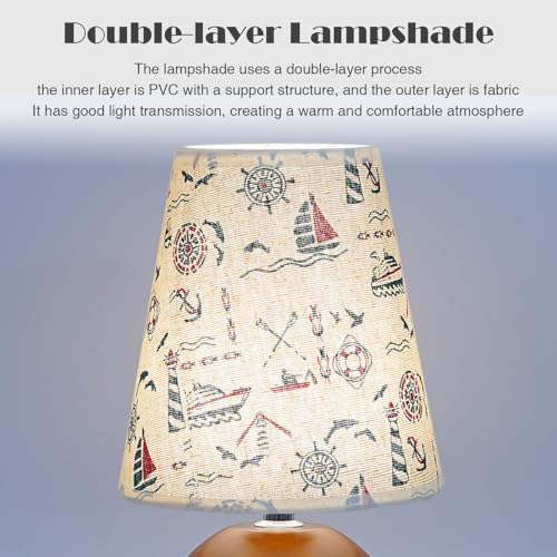 Vintage Wooden Night Lamp, Wood Base Fabric Lampshade, Adjustable Light Color and Brightness with Power-Off Memory, Safe USB Powered, Retro LED Table Light for Bedroom Living Room Office (Voyage)