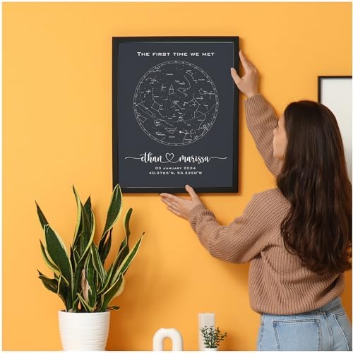 Custom Star Map - Personalized constellation prints available as framed, unframed, canvas prints, or canvas posters. Perfect for weddings, anniversaries, and special occasions Grey