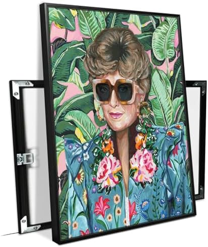 80s Artwork Fashion Golden Wall Art Girls Poster Blanche Devereaux With Glasses Poster For Woman Room Decor Rue McClanahan Canvas Prints (L24"xW16"-Black Metal Frame) Painting For Home Dorm Decor